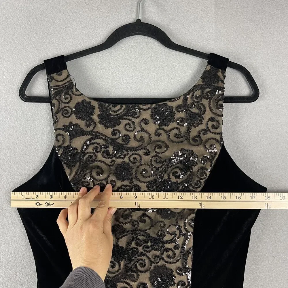 Alex Evenings Formal Dress Women 12 Black Sequin Velvet Mermaid Witchy Glam Goth